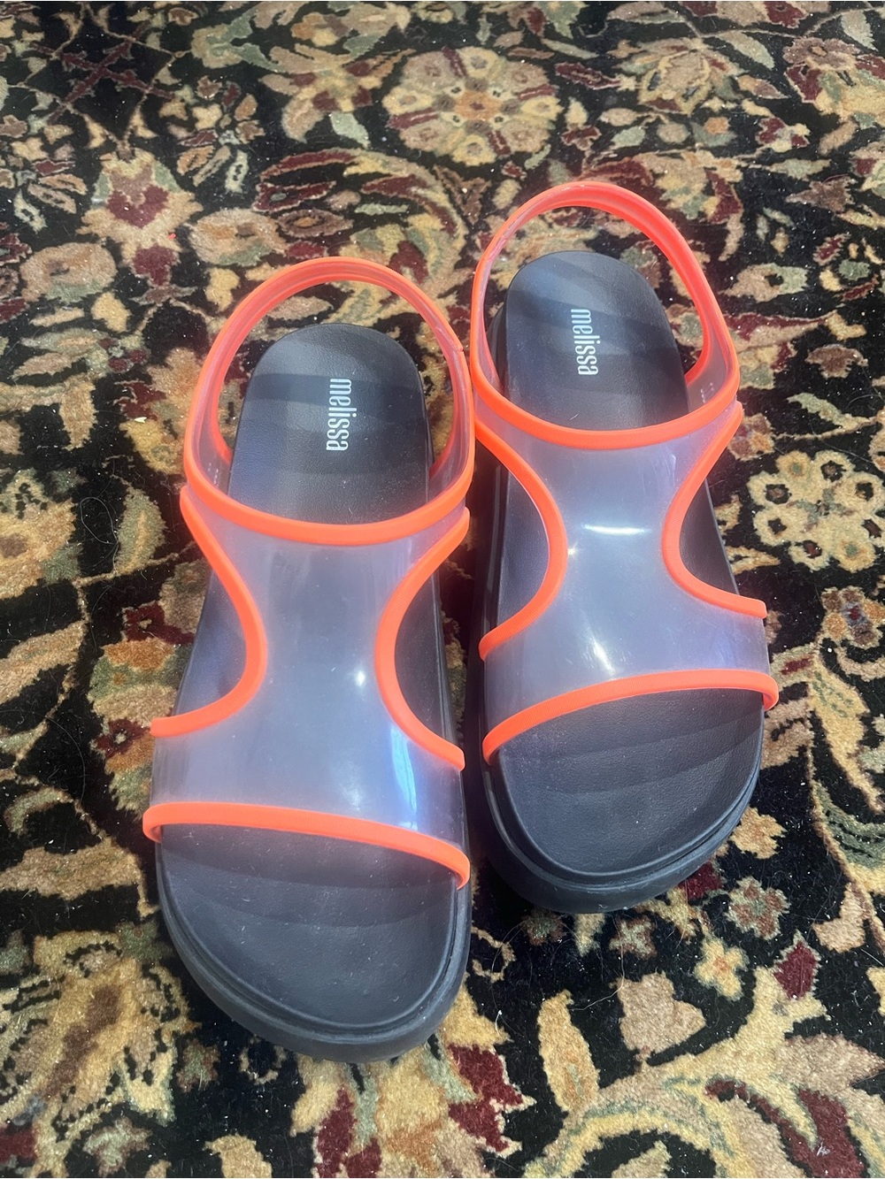 Melissa Women's Bikini Clear Sandals with Neon Orange Trim